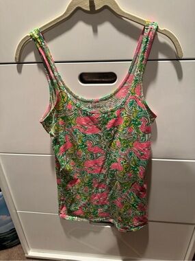 Lilly Pulitzer Pink & Green Flamingo Print Tank Top